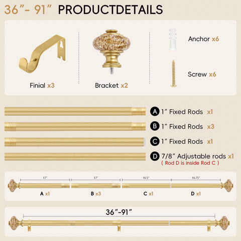OLV rod size and measurement scale showing range 36 to 91 inches for correct fit