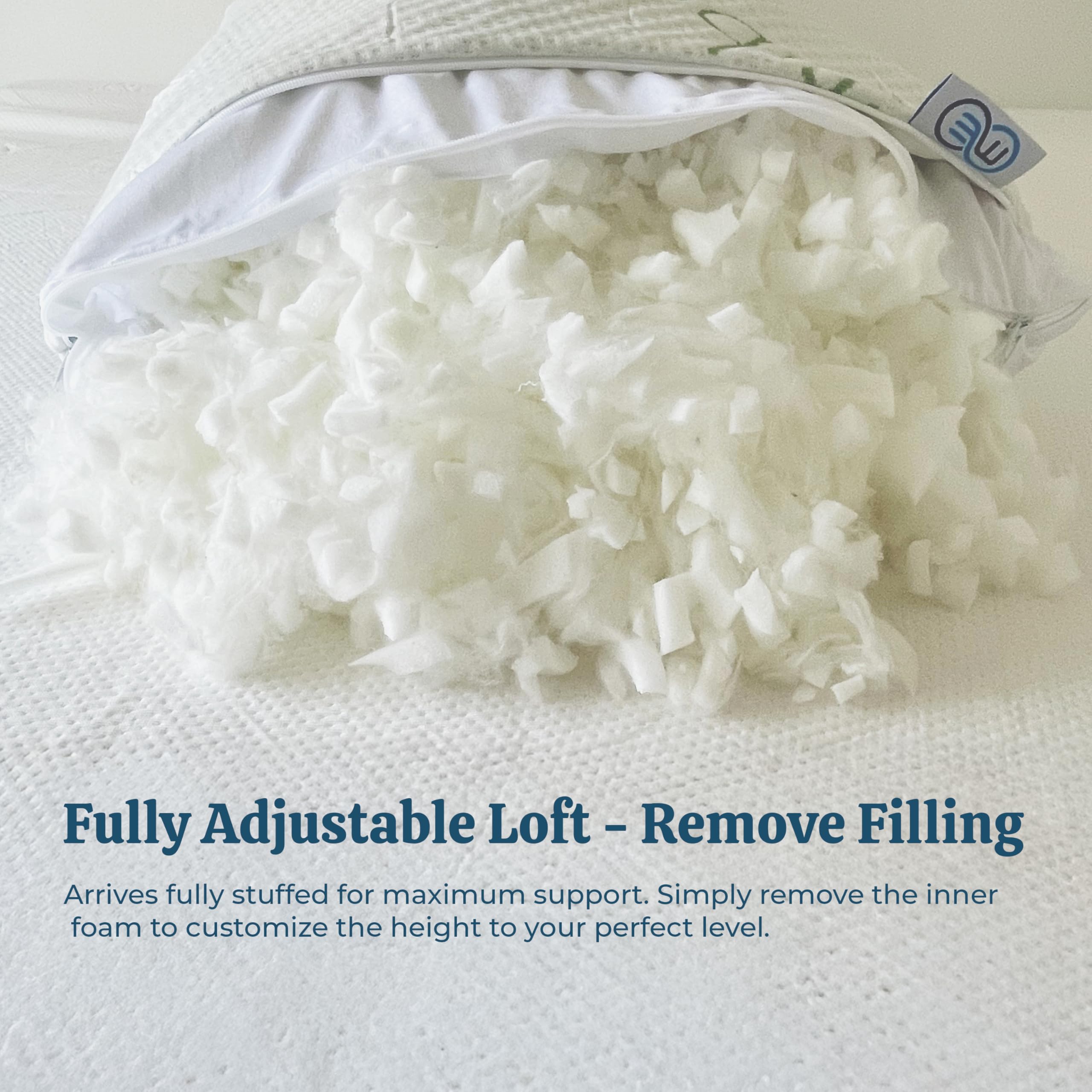 OMEO shredded memory foam detail illustrating moldable support and airflow