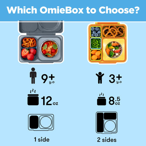 Omie OmieBox UP in hand for scale showing kid-friendly size and backpack-ready design