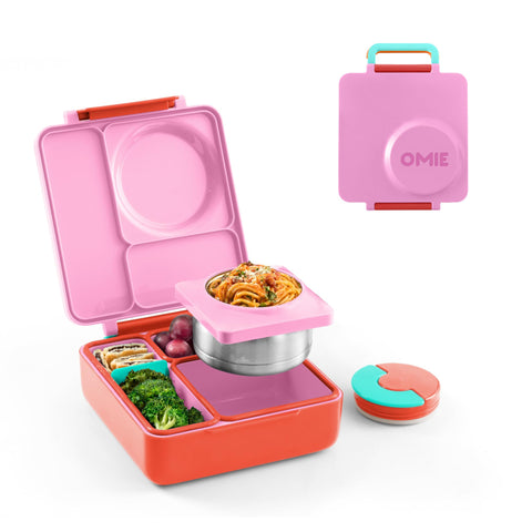 Omie OmieBox front view in Pink Berry showing compact, durable design and secure closure