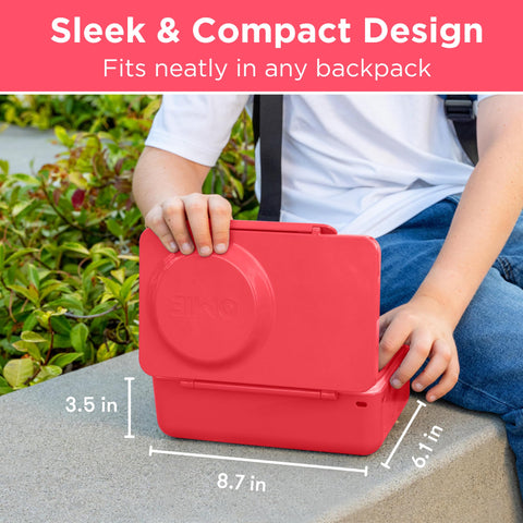Omie brand removable ice pack shown cooling adjacent compartment for fresh snacks