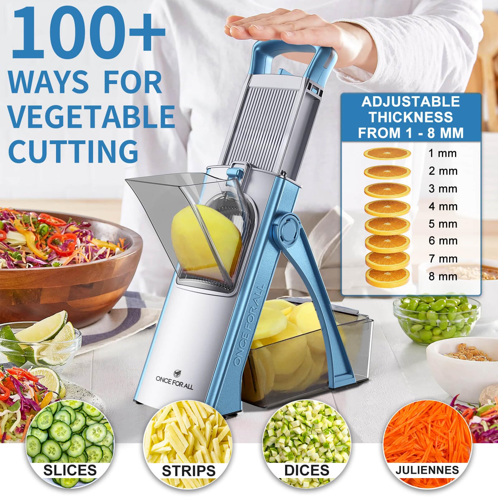 ONCE FOR ALL hidden 420 stainless steel blade close-up for safer cutting benefit