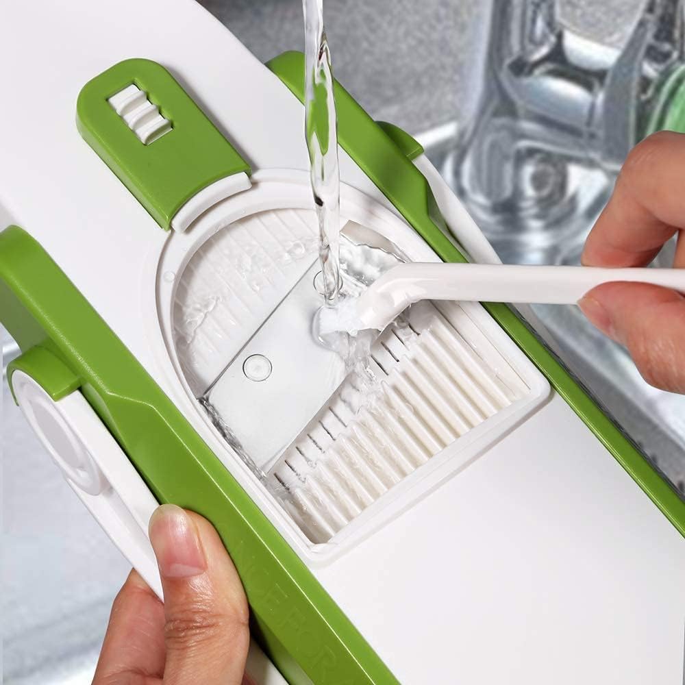 ONCE FOR ALL dicing mode creating uniform cubes on a wooden cutting board