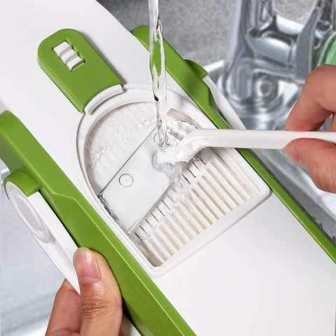 ONCE FOR ALL dicing mode creating uniform cubes on a wooden cutting board