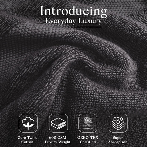 One Thousand Reasons full-size bath towel displayed on stand showing generous coverage benefit