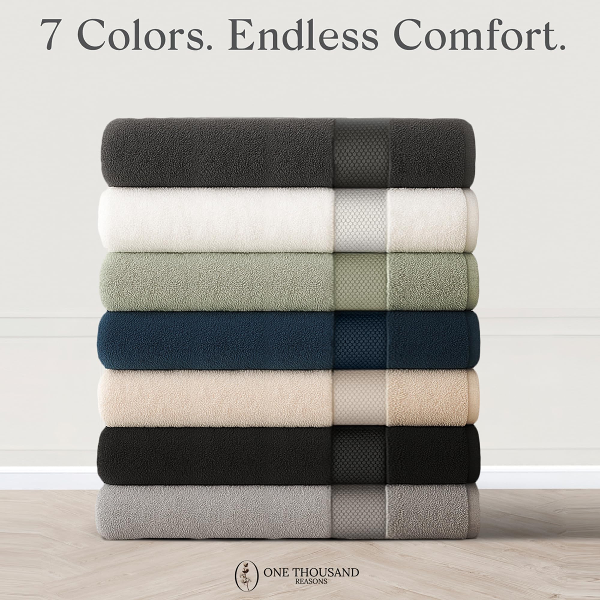 One Thousand Reasons towels beside ruler illustrating oversized bath and hand towel dimensions