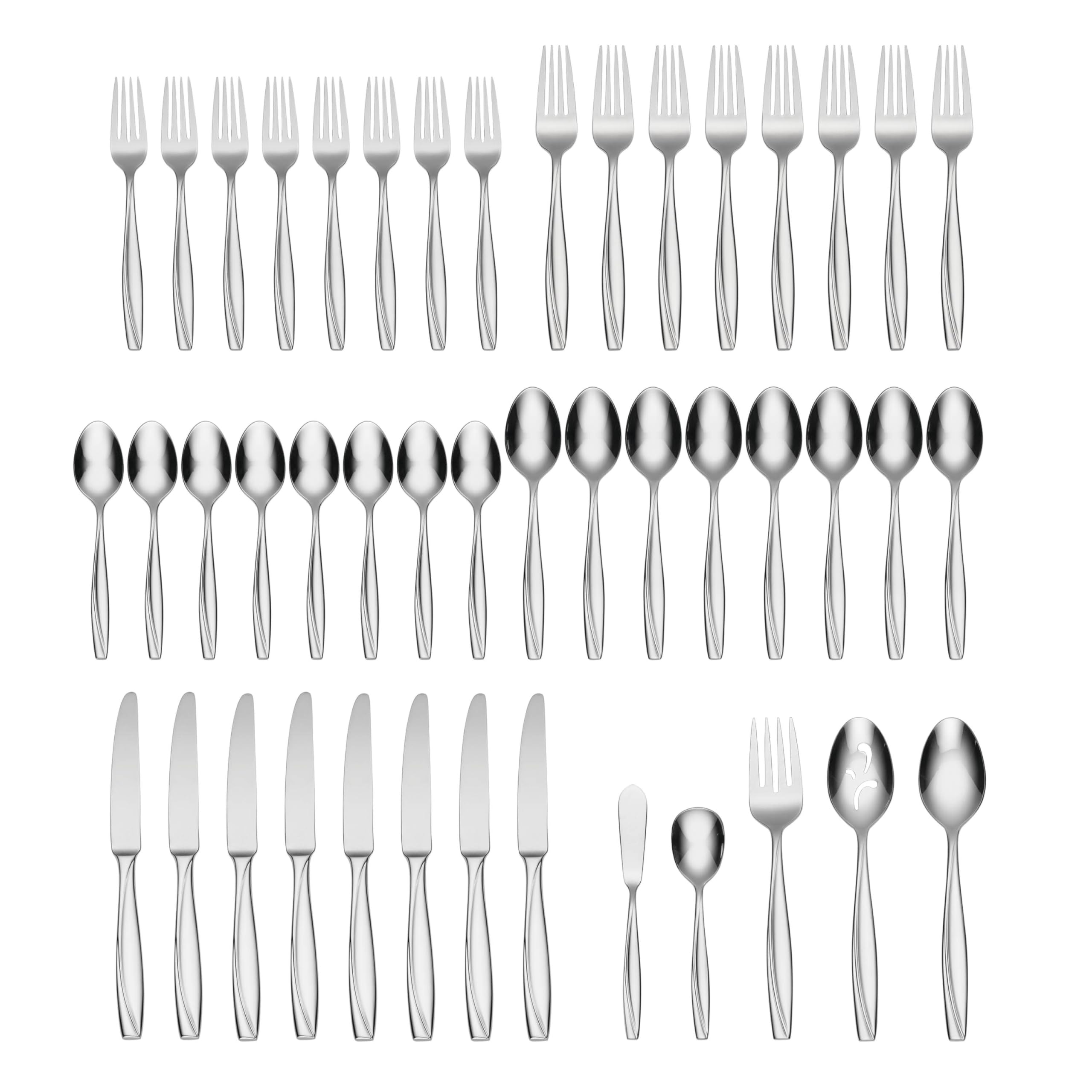 Oneida Camlynn Mirror flatware arranged on table showing styling benefit