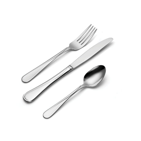 Oneida Flight knives forks and spoons laid out showing balanced weight and shape