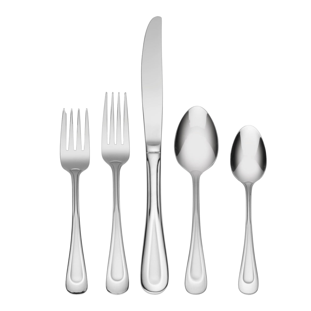 Oneida satin sand dune front set showing full 45-piece collection and balanced styling