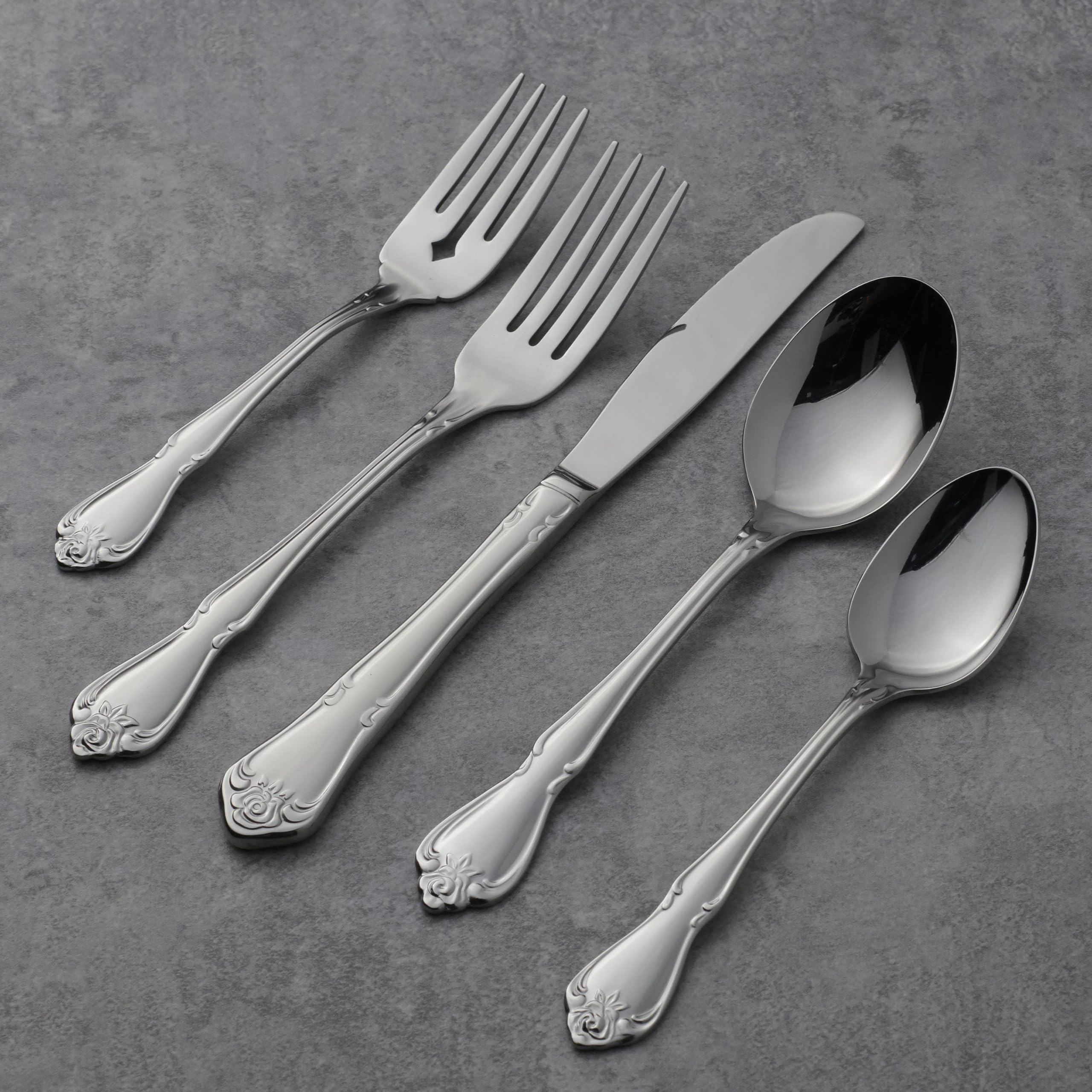 Oneida True Rose placed on table setting showing cohesive polished look
