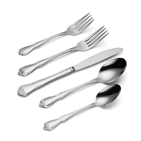 Oneida True Rose arranged serving pieces showing versatility for buffets