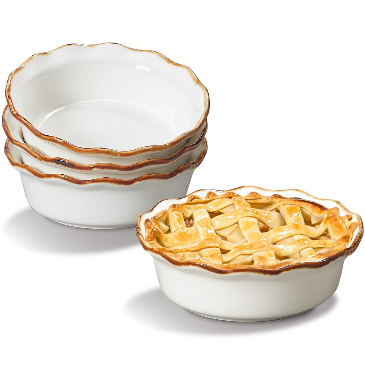 ONEMORE front view of ceramic mini pie pan highlights durable design and presentation