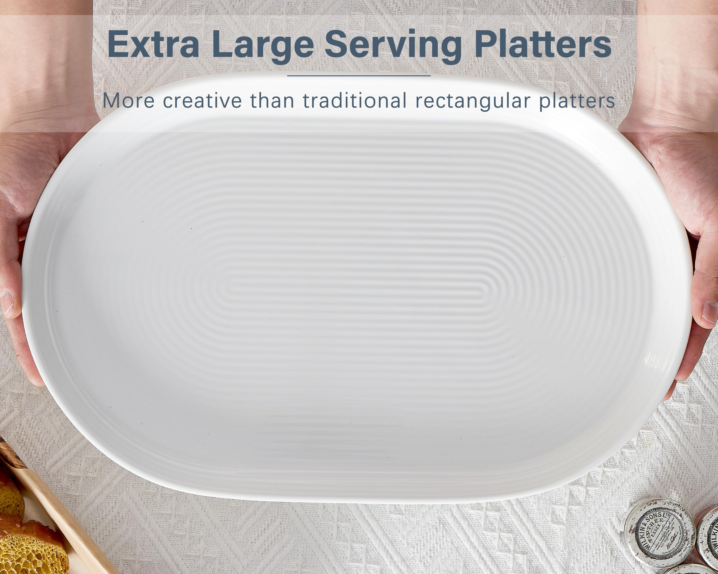 ONEMORE platter next to hand for scale showing large 16-inch serving capacity