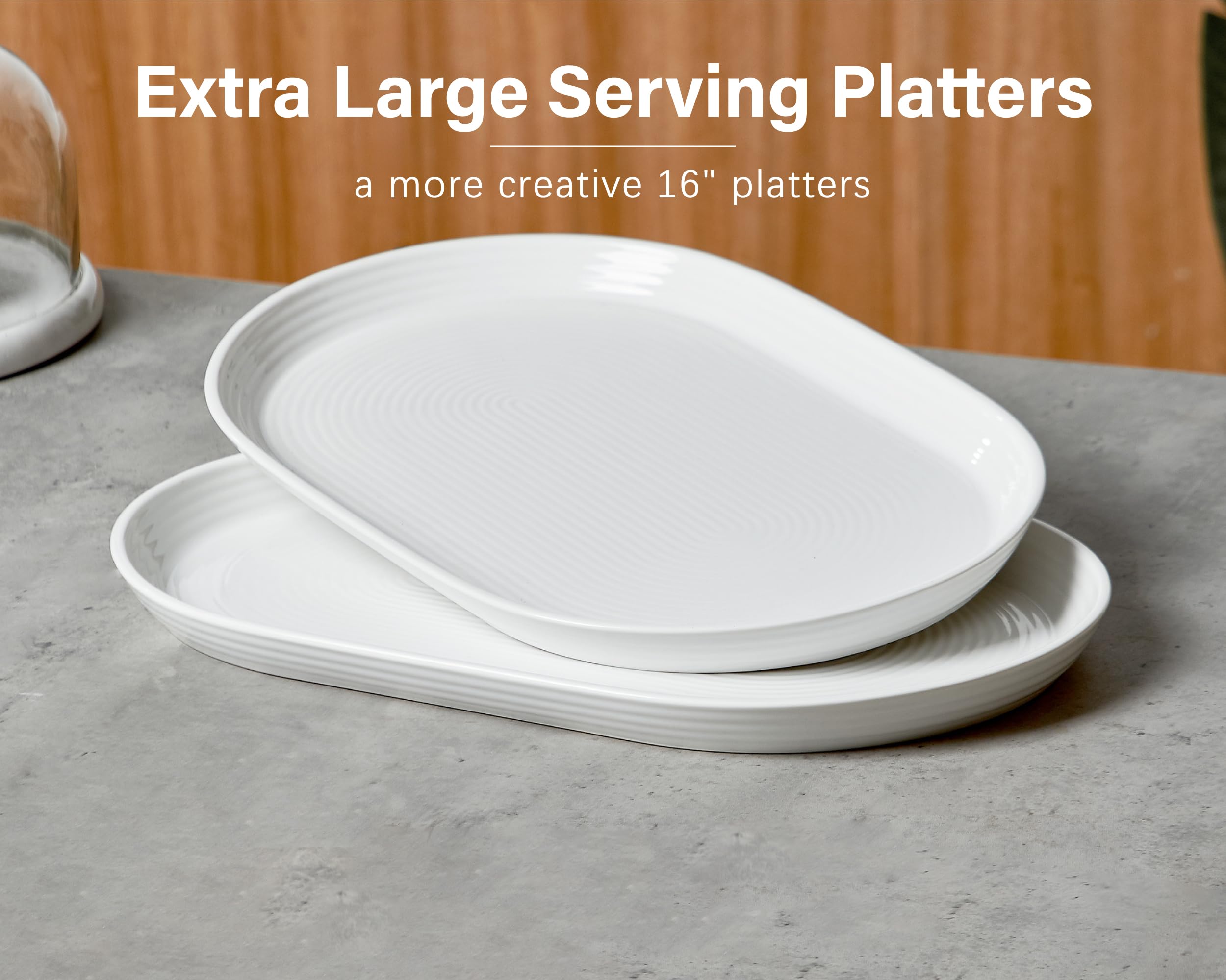 ONEMORE two platters stacked to show space-saving storage and convenience