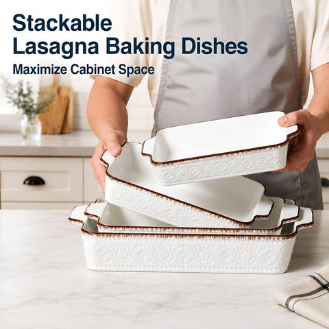 ONEMORE stacked casseroles in cabinet demonstrating space-saving storage benefit