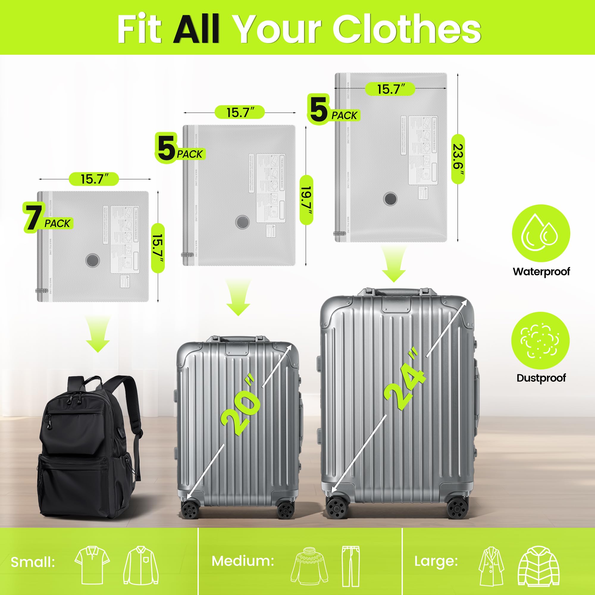 Oneyus small bag front view with clothes — ideal for shirts and accessories