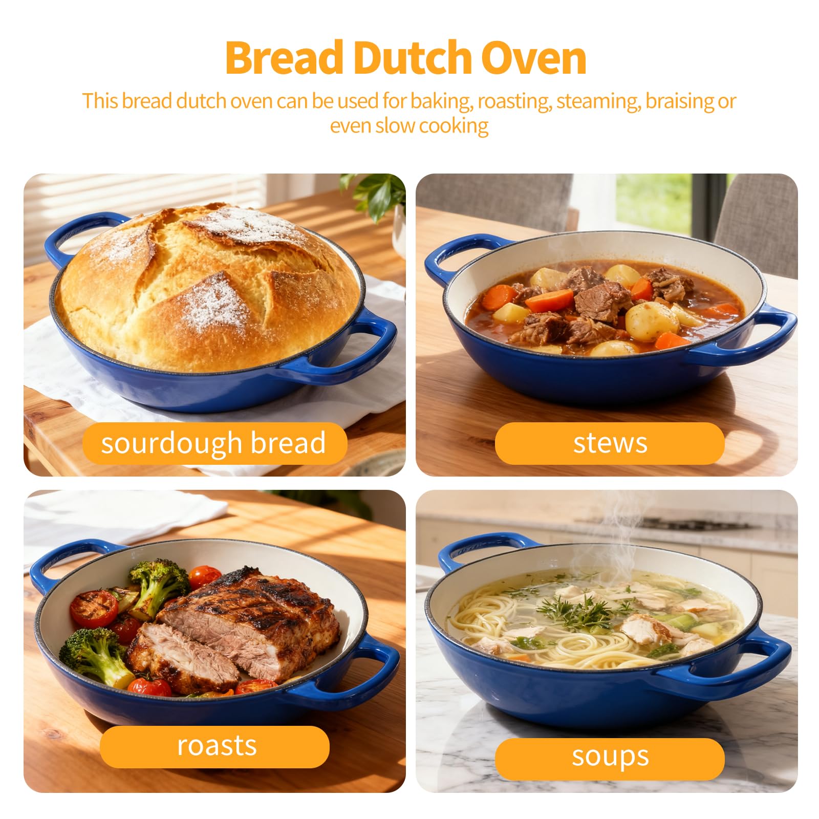 ONKO Dutch oven beside common utensils to illustrate 6-quart size capacity