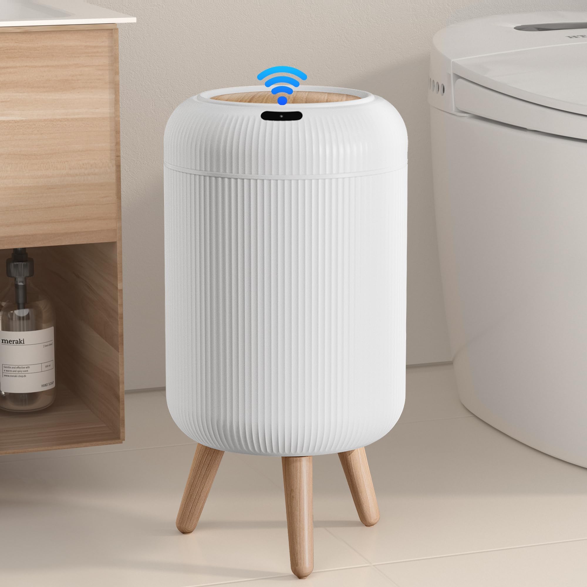 onlcuk front view of compact trash can showing modern design and space-saving benefit