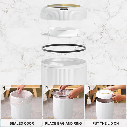 onlcuk in bathroom lifestyle scene offers stylish, touchless waste disposal