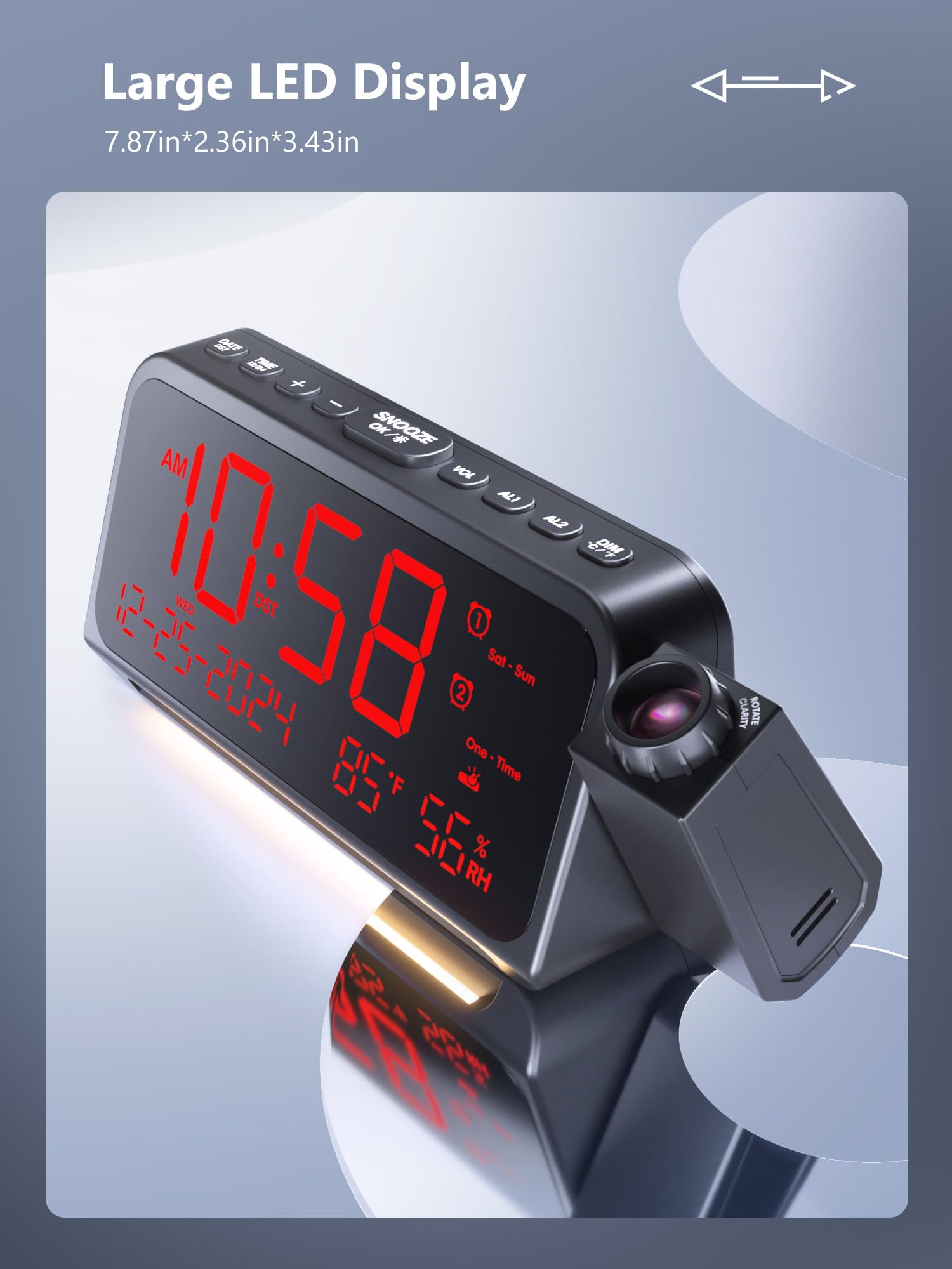 OnLyee projection clock red time projected on ceiling for instant bedside time-checking convenience