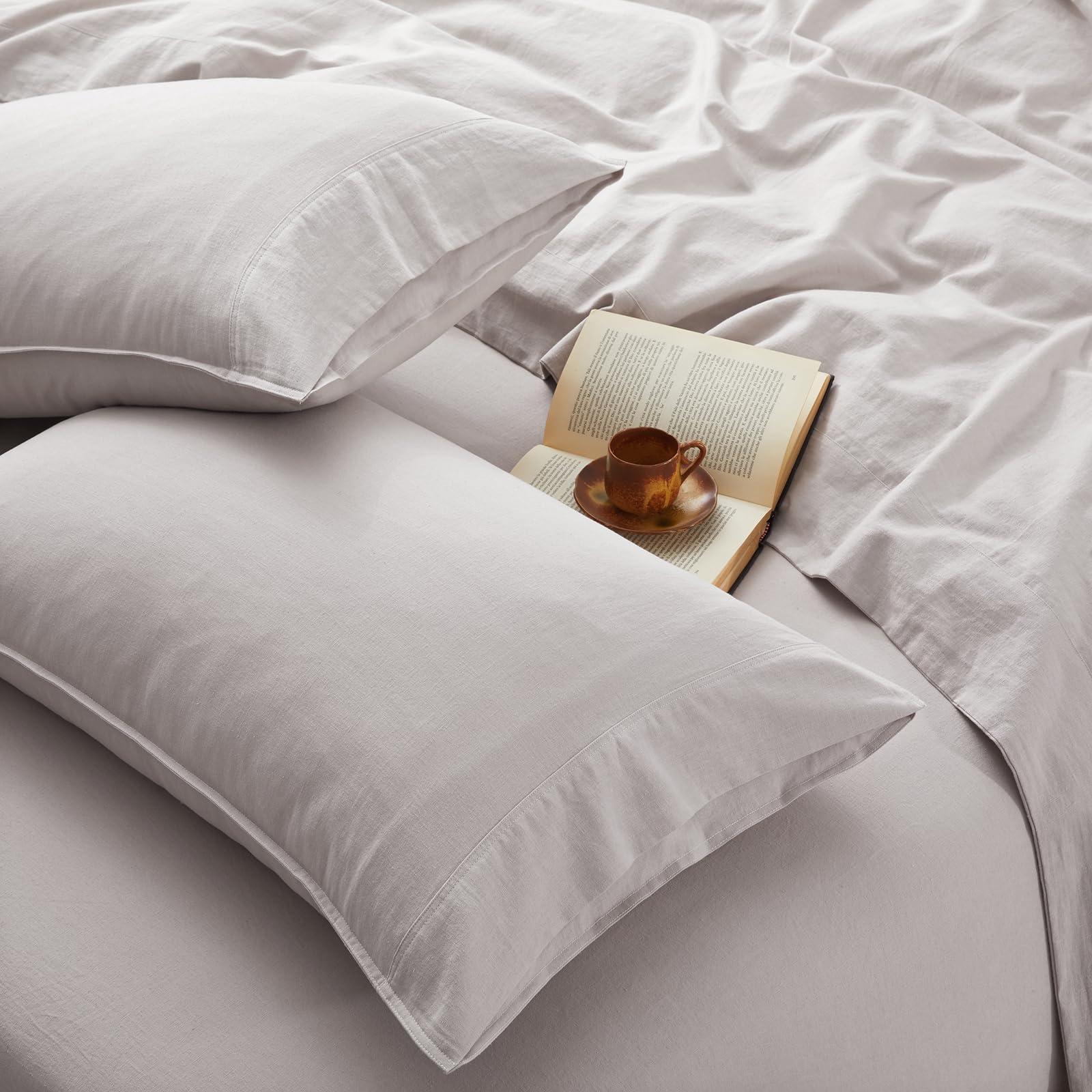 OnlySet front packaging of queen linen sheet set shows product and benefits