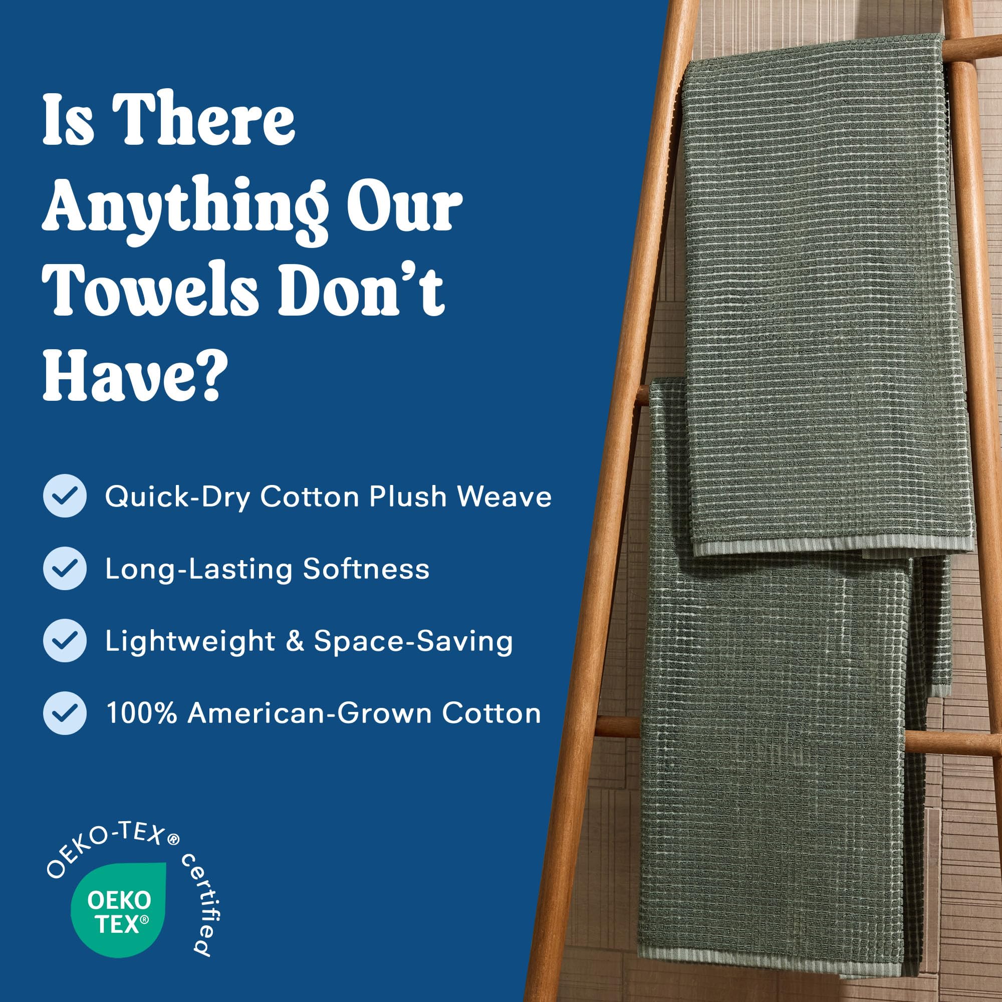 ONSEN hanging loop detail on towel showing convenient air-drying and storage benefit