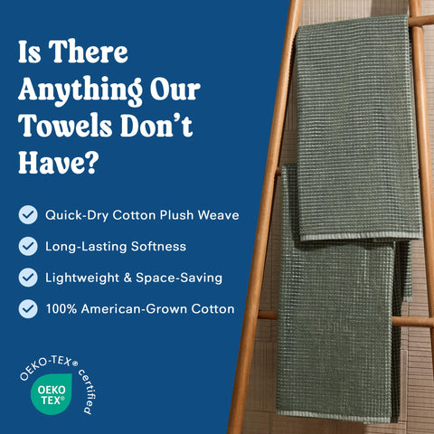 ONSEN hanging loop detail on towel showing convenient air-drying and storage benefit