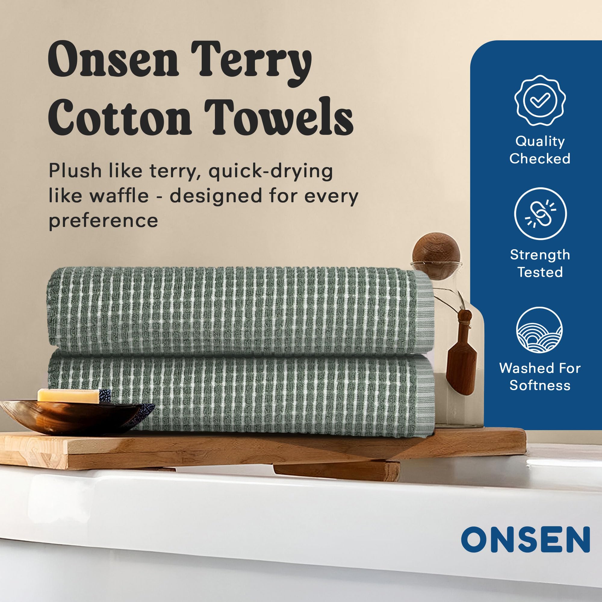 ONSEN sculpted terry close-up showing channel weave and absorbent texture benefit
