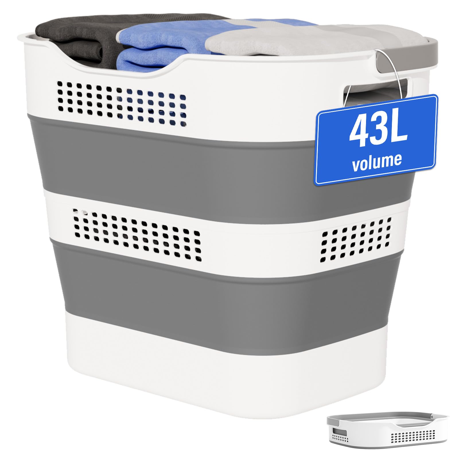 OOAMBB front view grey basket showing capacity and stable base benefit
