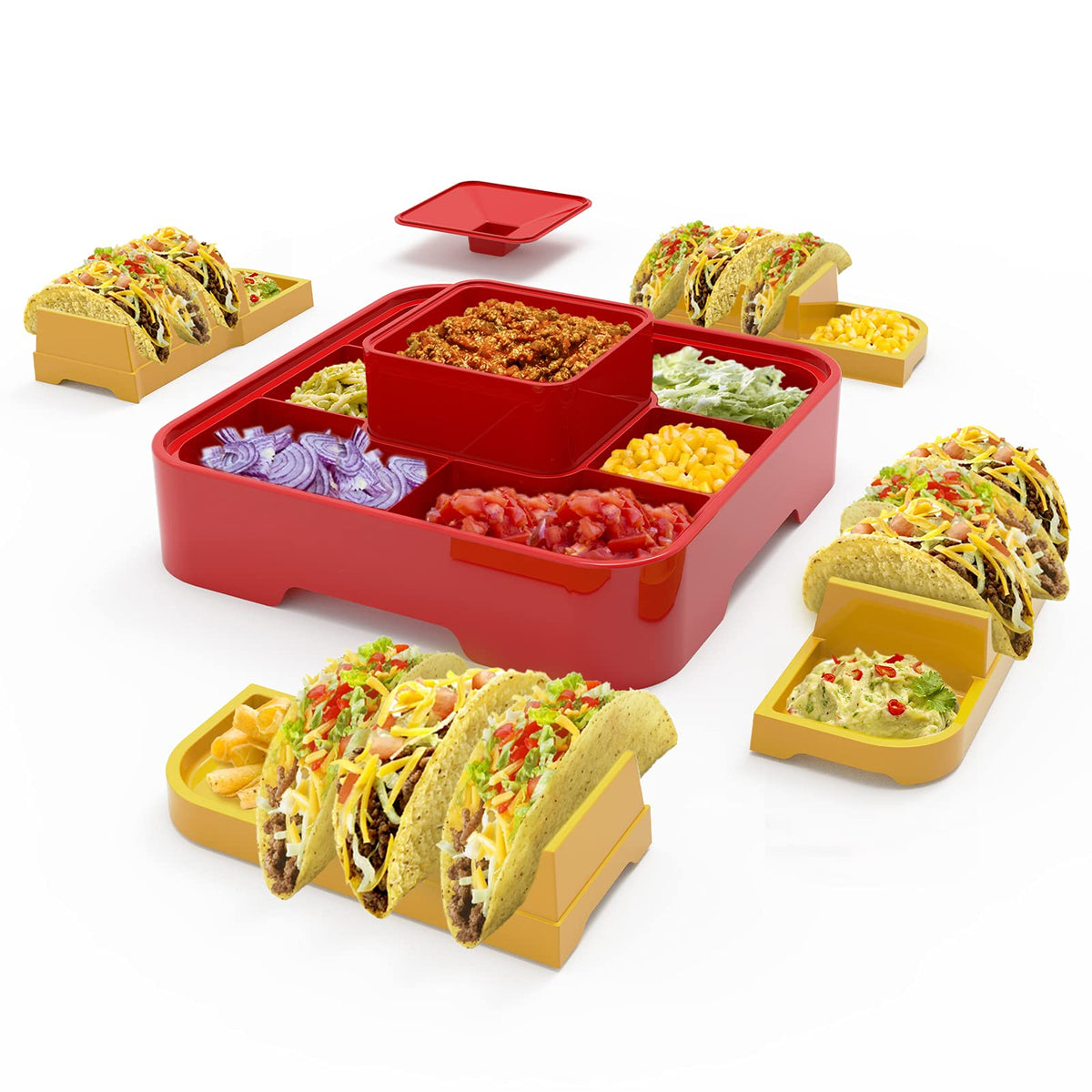 OOFAYBILL front view of taco bar set showing compact layout and bright color
