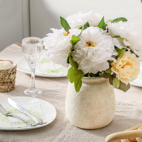 ooit Ceramic Wide-Mouth Flower Vase — Hand-Painted Rustic Farmhouse 7.48" Wide Waterproof Interior