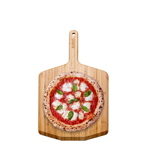 ooni bamboo peel front view showing paddle for easy pizza launches