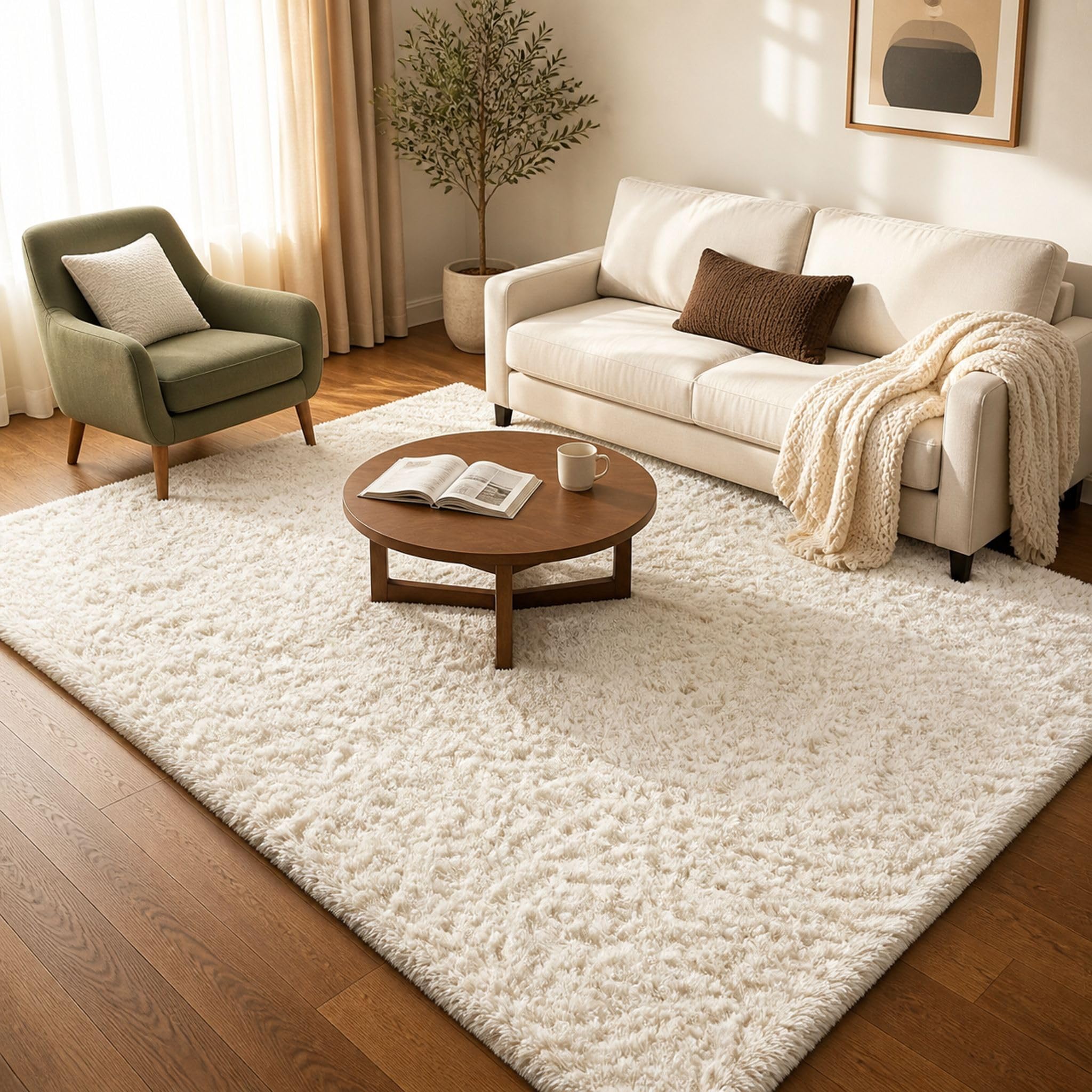 Ophanie front view of ivory 5x7 rug showing plush pile and clean edges for cozy decor
