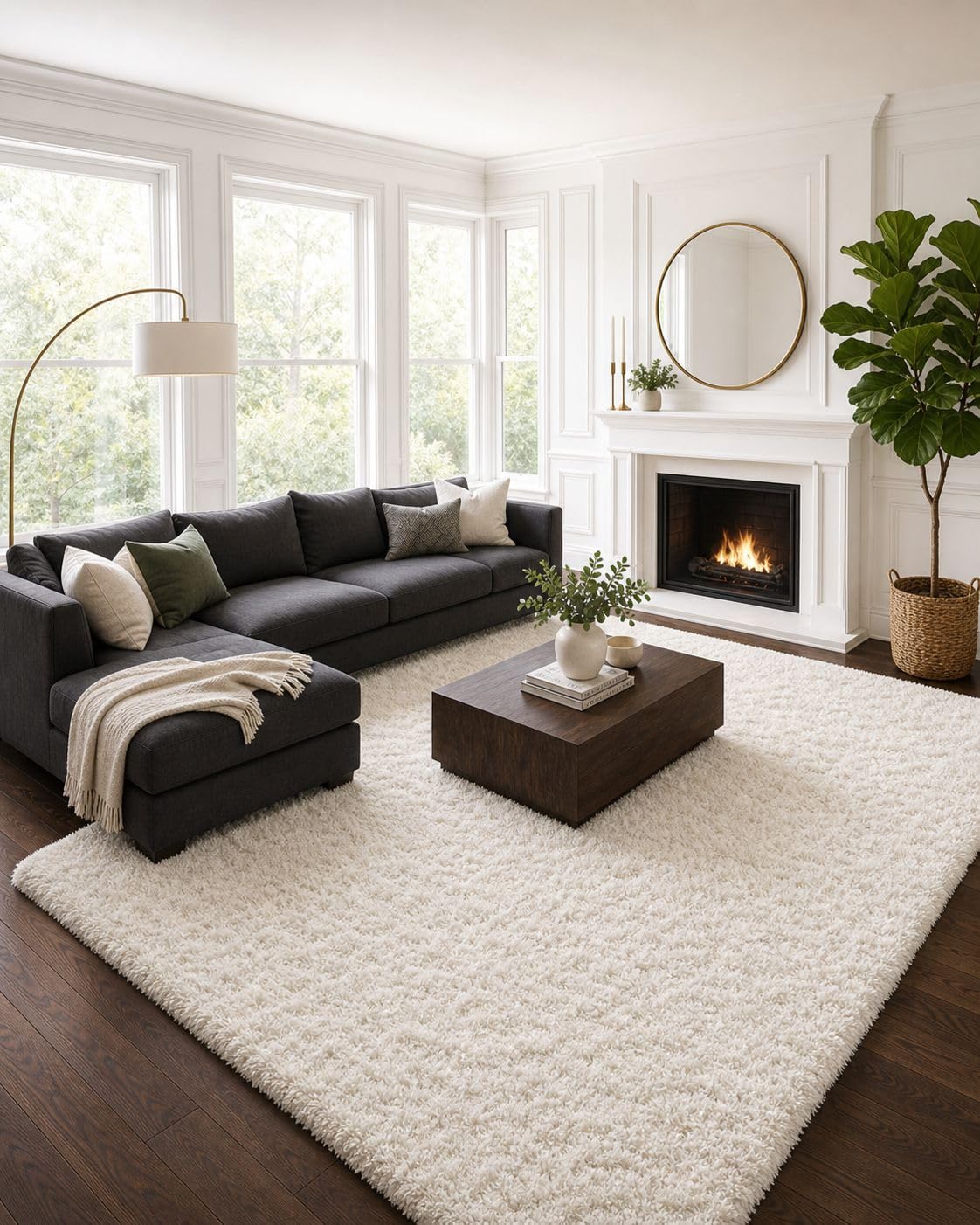 Ophanie front view of 8x10 ivory rug showing full plushness and cozy appeal