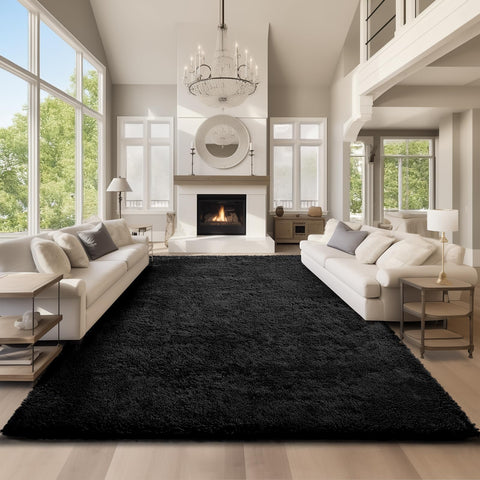 Ophanie 9x12 front view showing plush black shag and modern decor benefit comfort