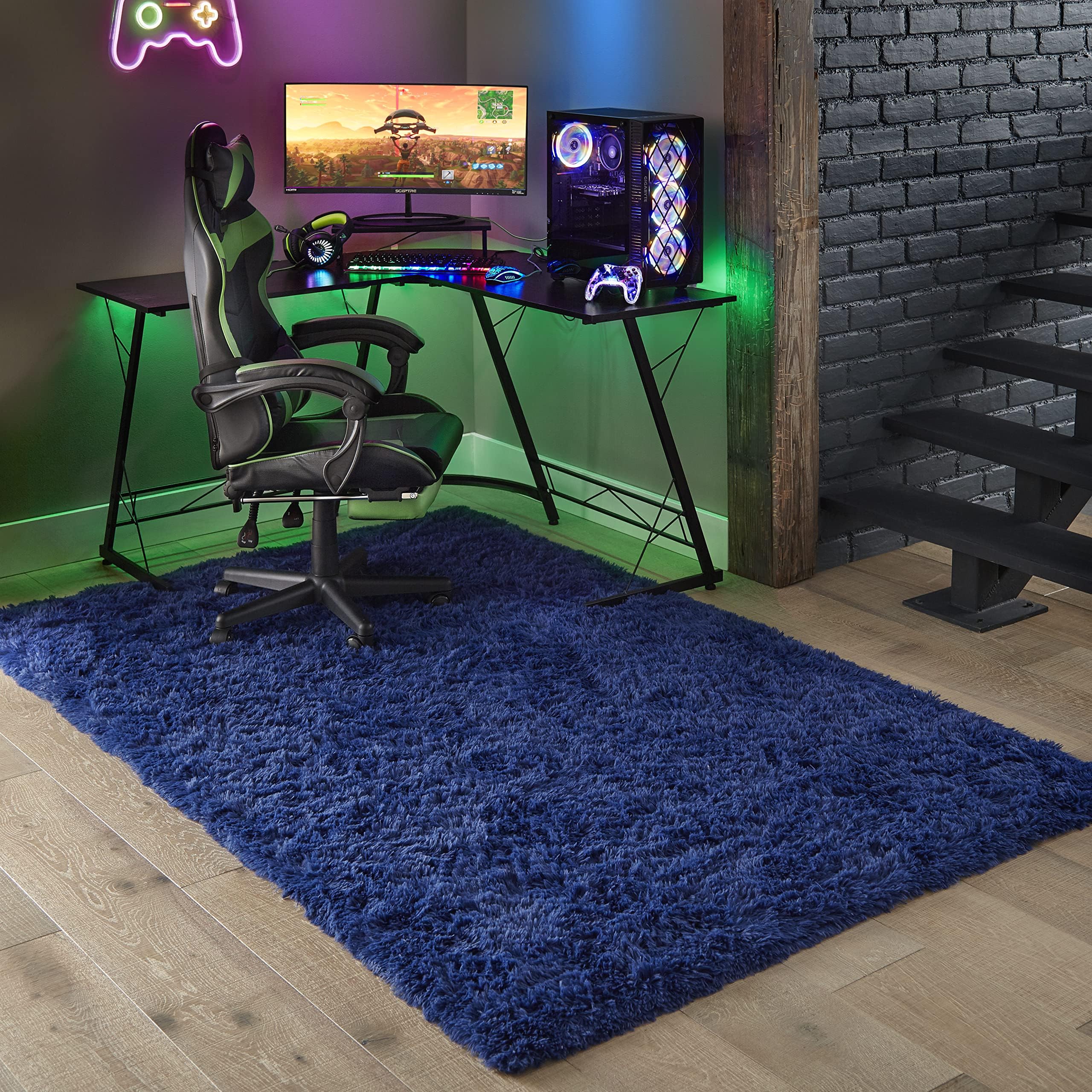 Ophanie rug beside chairs showing 3x5 scale and space fit