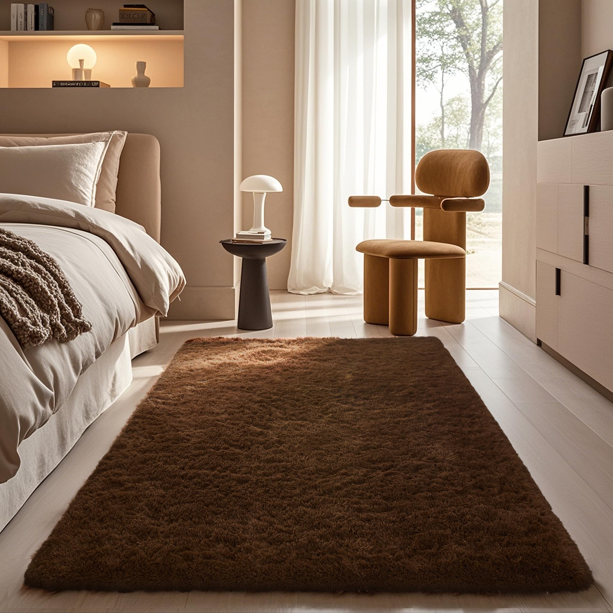 Ophanie brown rug front view showing plush pile and warm tone for cozy rooms