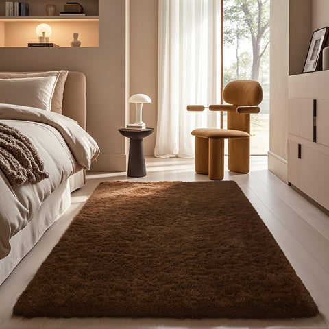 Ophanie brown rug front view showing plush pile and warm tone for cozy rooms