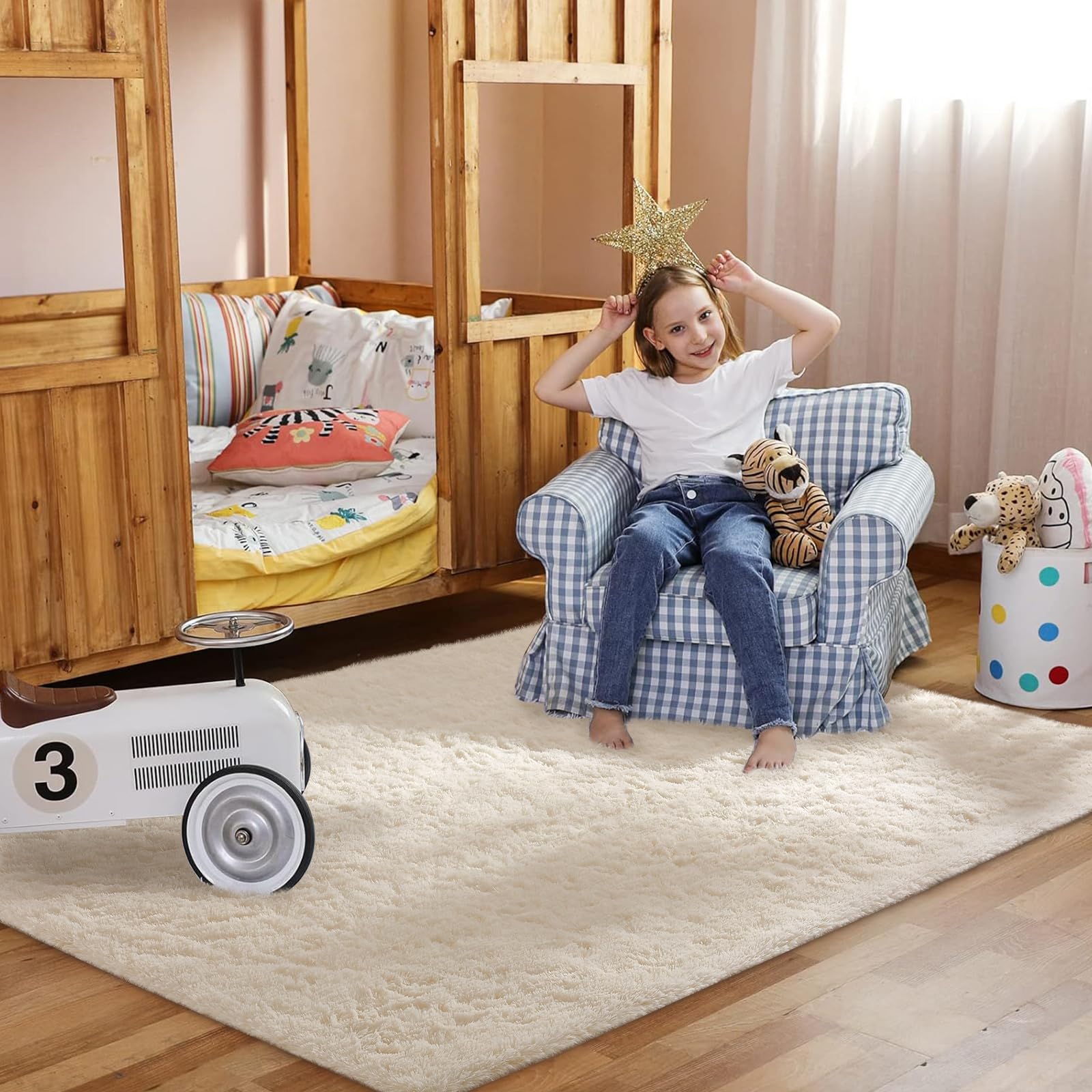 Ophanie rug with child playing demonstrating soft, safe surface