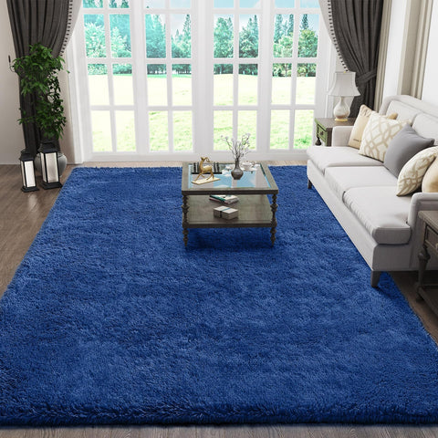 Ophanie front view blue rug showing plush navy pile and room anchor benefit