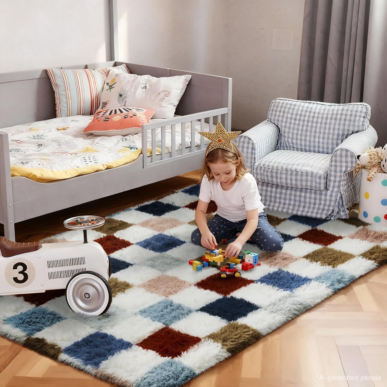 Ophanie placed in bedroom demonstrating cozy look and floor coverage
