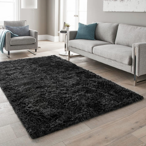 Ophanie rug next to sofa showing 5x7 scale for proper furniture fit