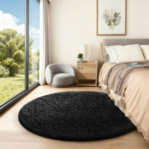 Ophanie rug scale with chair showing 4ft diameter and space-saving footprint