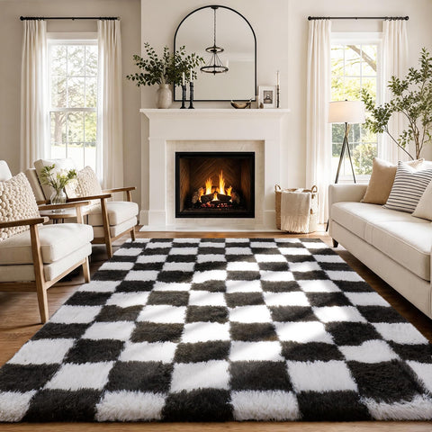 Ophanie rug next to sofa demonstrating 4x6 scale and room anchoring benefit