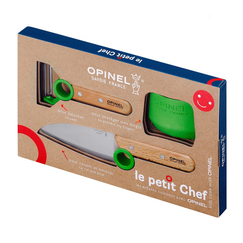 OPINEL chef knife rounded-tip close-up showing safe edge ideal for supervised cutting