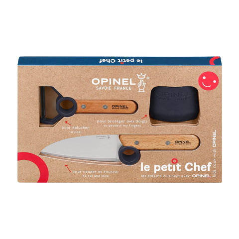 OPINEL front packaging of Le Petit Chef set showing blue handles, safe starter tools