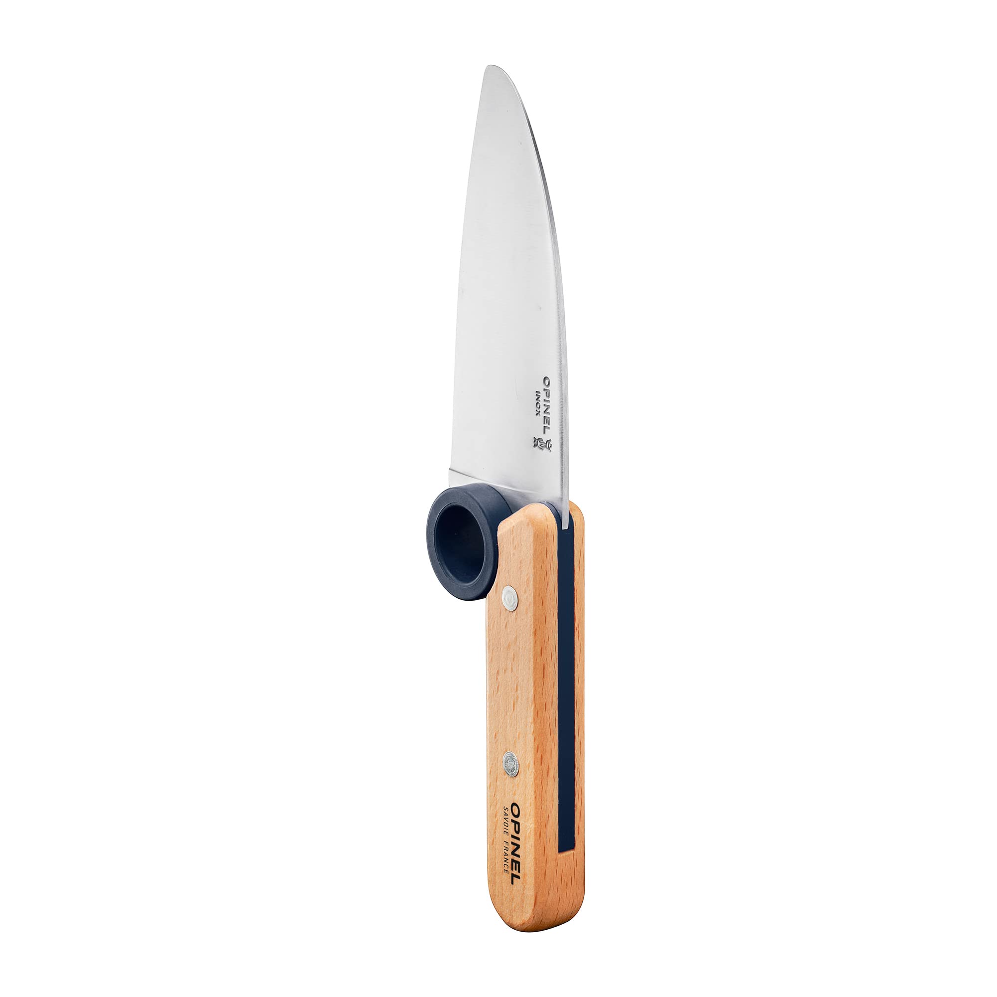 OPINEL knife in child's hand for scale, illustrating child-sized ergonomics