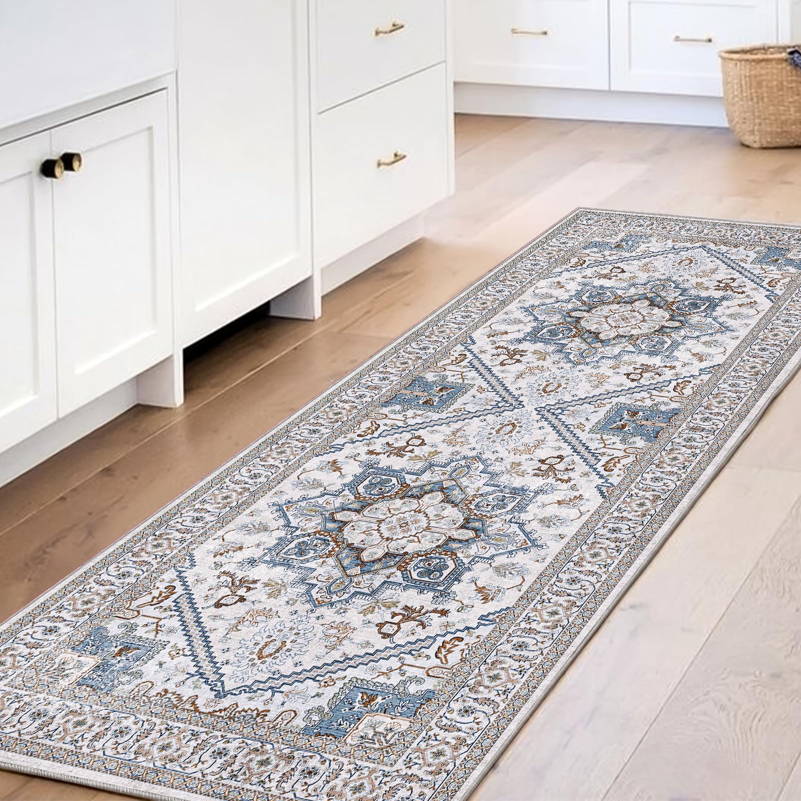 OPPODREAM runner front view showing cream and blue Persian pattern and elegant curb appeal