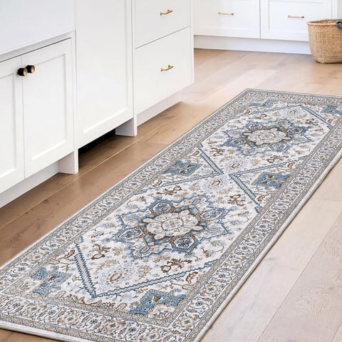 OPPODREAM runner front view showing cream and blue Persian pattern and elegant curb appeal