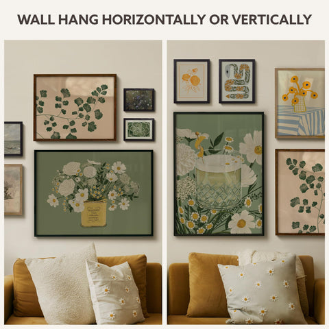 Opposite Wall frame shown vertical and horizontal illustrating versatile hanging options
